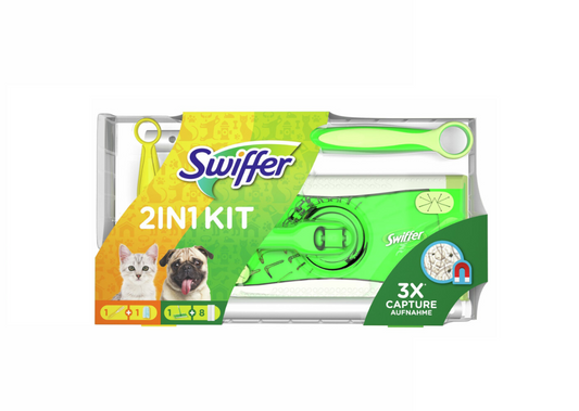 Swiffer Kit nettoyant pour sol + lingettes sèches pour sol et plumeau + recharge idéale pour les animaux de compagnie